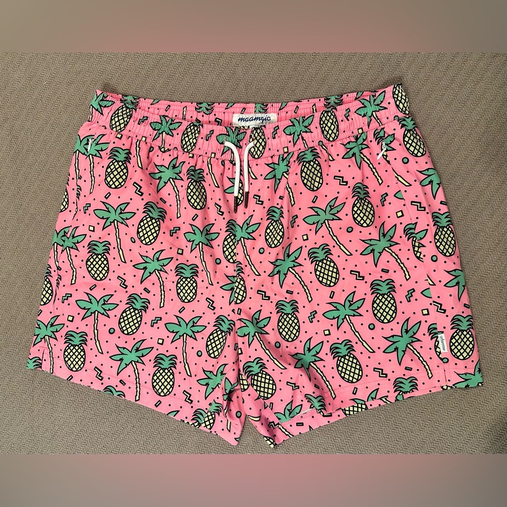 Pink Pineapple Print Swim Trunks